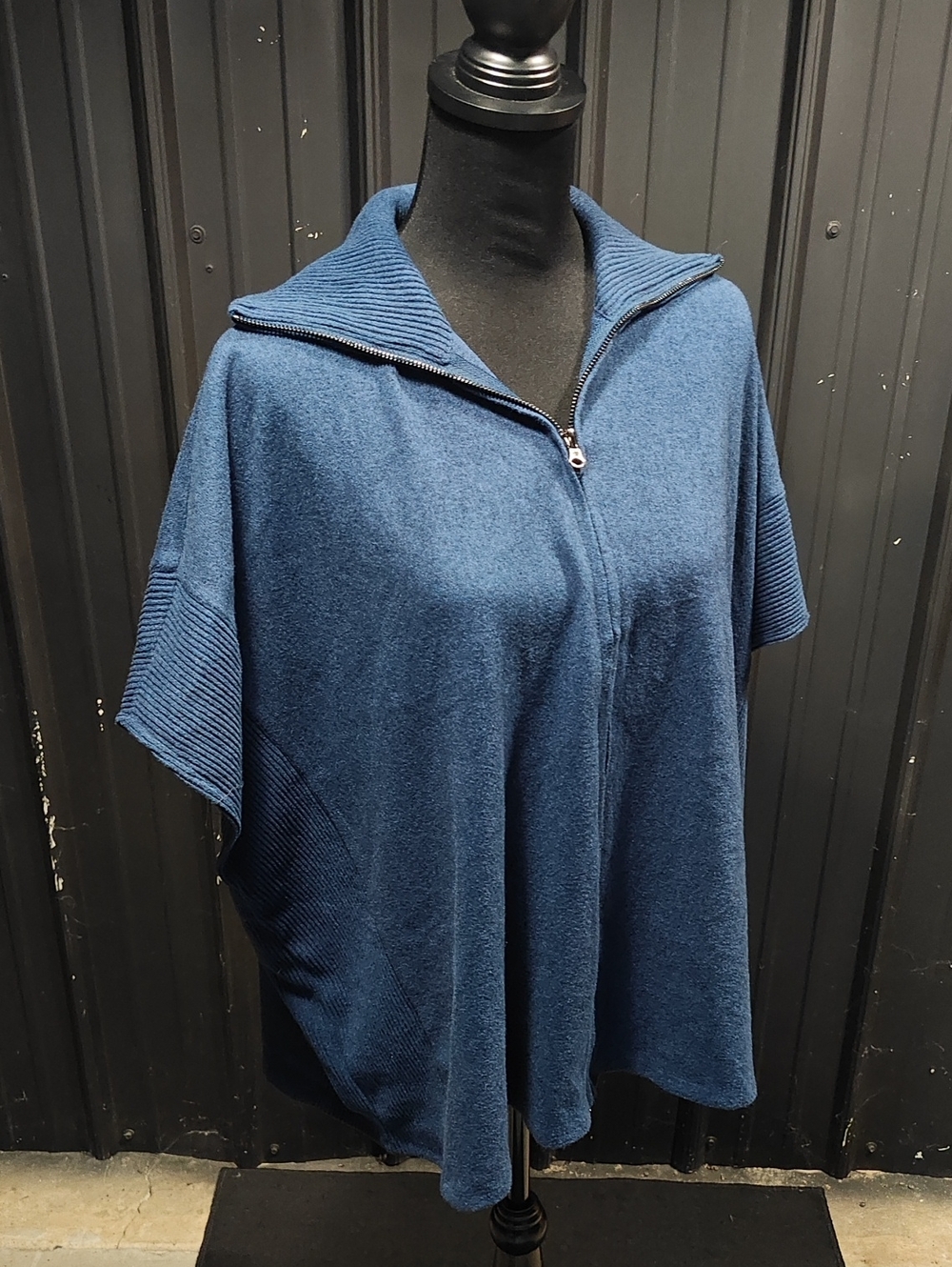 Women's Blue Zip-Front Poncho Sweater